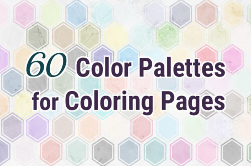 Feature image for a blog post about color palette inspiration. The text says: "60 color palettes for coloring pages."