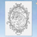 Coloring page preview featuring a unicorn and a mirror frame that is wrapped in leaves and vines.
