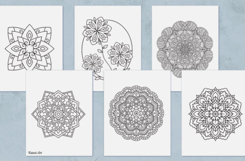 Six different mandala coloring pages including easy and more complicated mandala designs.