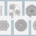Six different mandala coloring pages including easy and more complicated mandala designs.