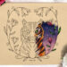 Half-colored tiger coloring page on a table.